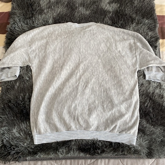 Old school light Gray and pale blue Striped winter theme crewneck Sweater - Picture 10 of 17